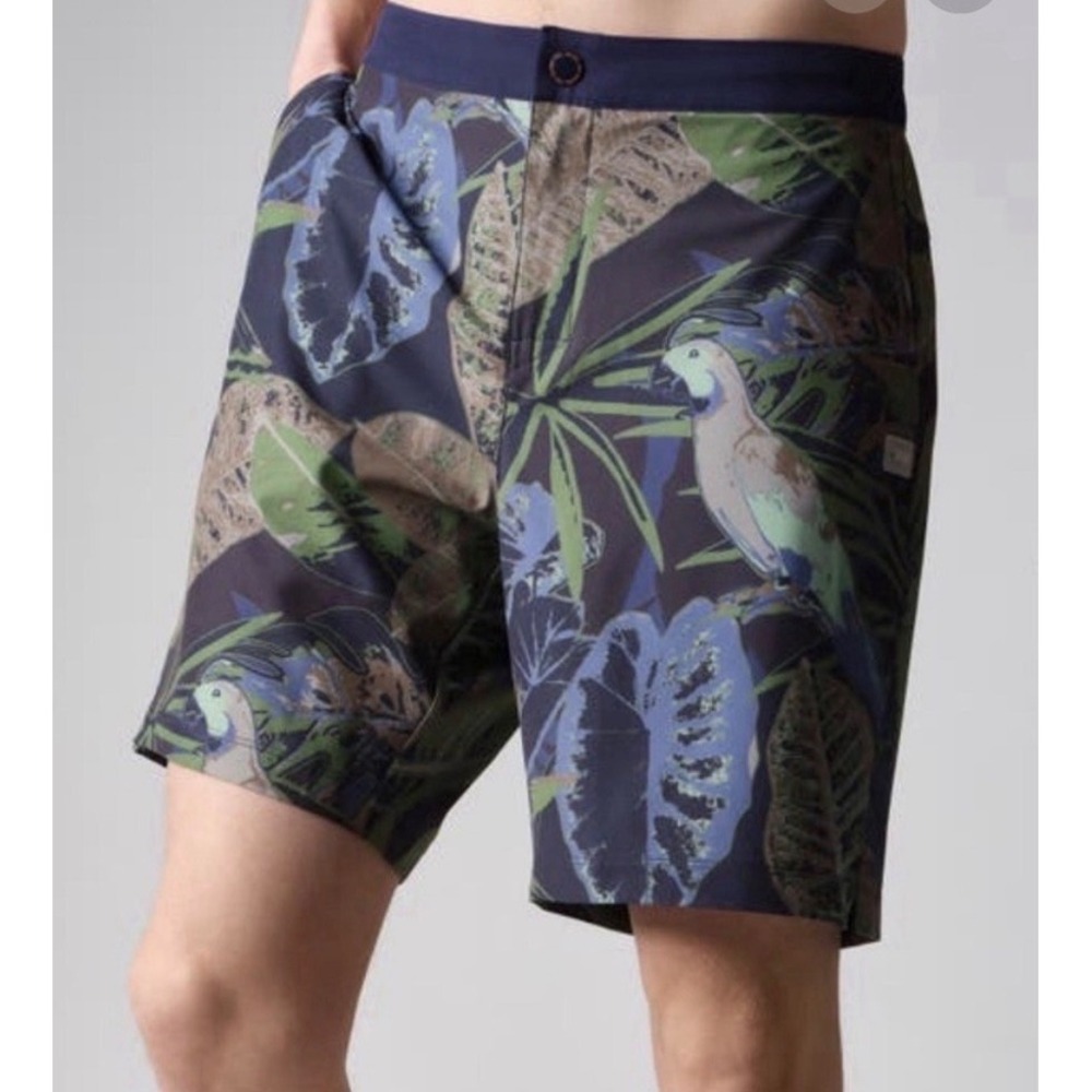 RHONE‎ Barrier Swim Short Tropical Floral Green Blue 6in, Mens Medium, NWT